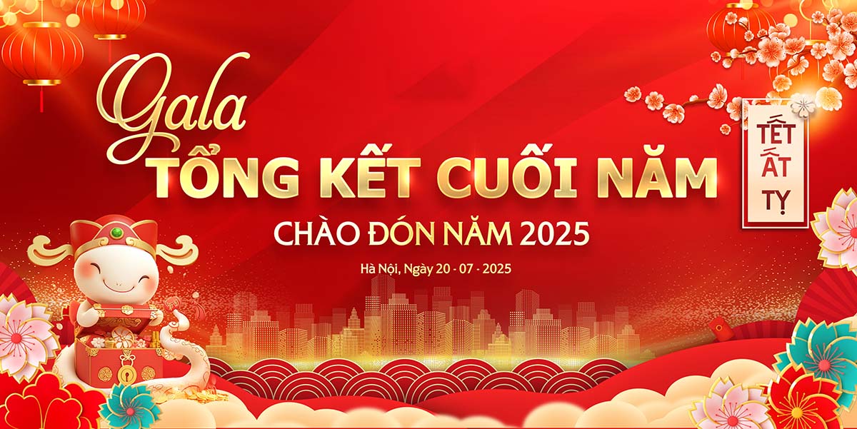 Banner backdrop chúc mừng năm mới, happy new year tet holiday đèn lồng đỏ hoa đào ông thần tài, poster tết tổng kết cuối năm- piklabvip3557